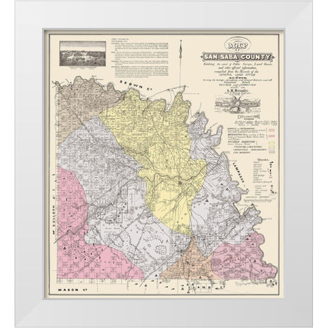 San Saba Texas - Land Office 1876 White Modern Wood Framed Art Print by Land Office