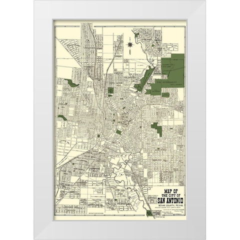 San Antonio Texas - Tengg 1915 White Modern Wood Framed Art Print by Tengg