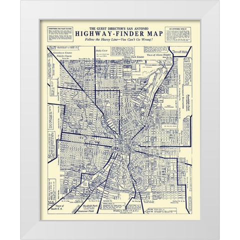 San Antonio Texas Highway Finder - 1929 White Modern Wood Framed Art Print by Unknown