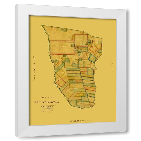 San Augustine County Texas -1839 White Modern Wood Framed Art Print by Unknown