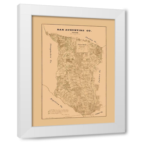 San Augustine County Texas - Walsh 1879 White Modern Wood Framed Art Print by Walsh