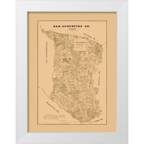 San Augustine County Texas - Walsh 1879 White Modern Wood Framed Art Print by Walsh