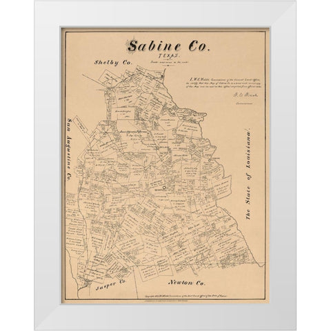 Sabine County Texas - Walsh 1879 White Modern Wood Framed Art Print by Walsh