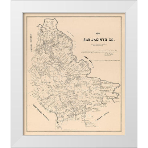San Jacinto County Texas - Walsh 1879 White Modern Wood Framed Art Print by Walsh