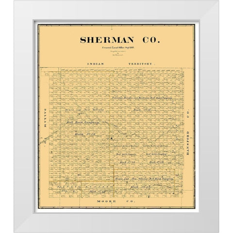 Sherman County Texas - Beaumont 1889 White Modern Wood Framed Art Print by Beaumont