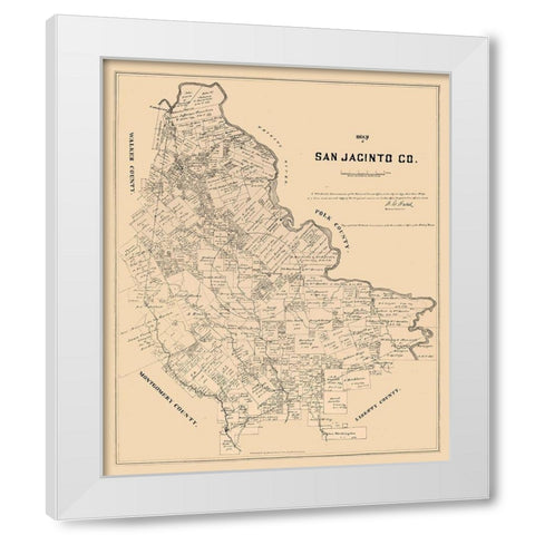 San Jacinto County Texas - Walsh 1879 White Modern Wood Framed Art Print by Walsh