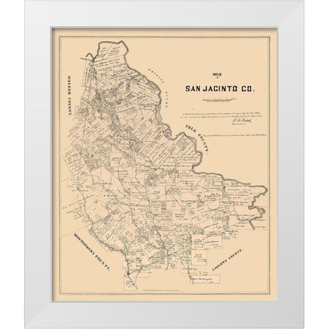 San Jacinto County Texas - Walsh 1879 White Modern Wood Framed Art Print by Walsh