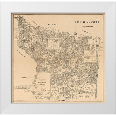 Smith County Texas - Wildort 1905 White Modern Wood Framed Art Print by Wildort