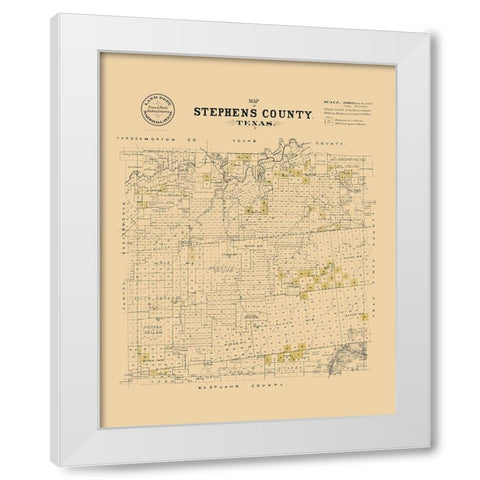 Stephens County Texas - Strickland 1870 White Modern Wood Framed Art Print by Strickland