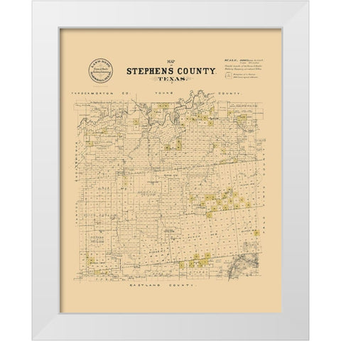 Stephens County Texas - Strickland 1870 White Modern Wood Framed Art Print by Strickland
