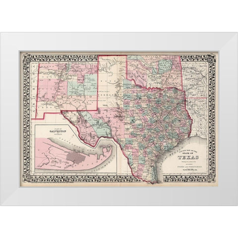 Texas Counties - Gamble 1876 White Modern Wood Framed Art Print by Gamble