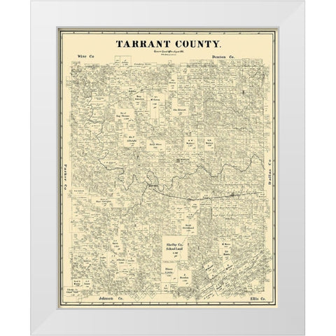 Tarrant Texas Landowner - Land Office 1885 White Modern Wood Framed Art Print by Land Office