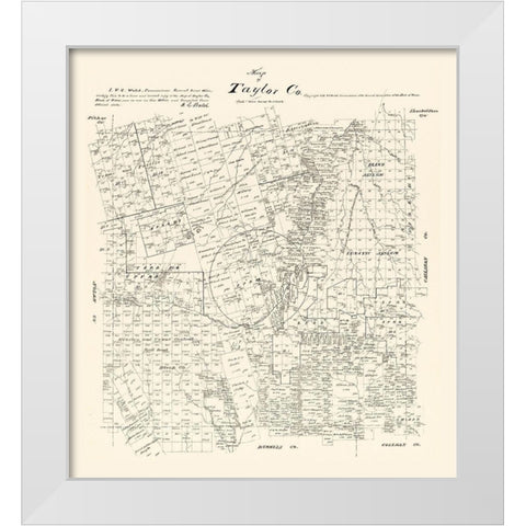 Taylor County Texas - Walsh 1879 White Modern Wood Framed Art Print by Walsh
