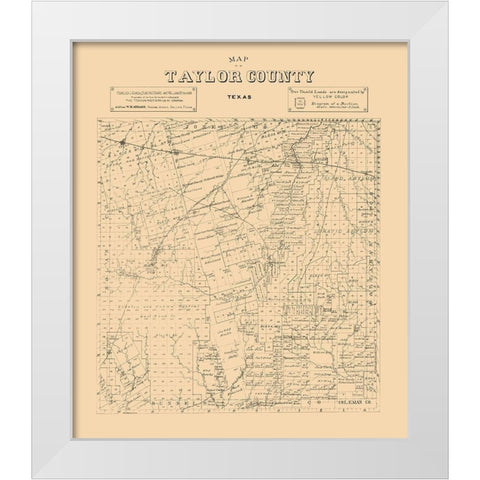 Taylor County Texas - Abrams 1890 White Modern Wood Framed Art Print by Abrams
