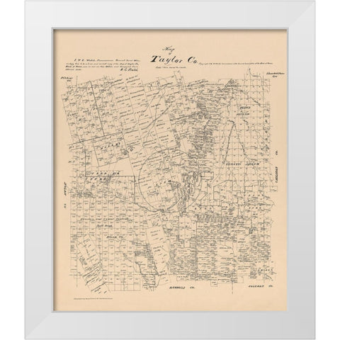 Taylor County Texas - Walsh 1879 White Modern Wood Framed Art Print by Walsh