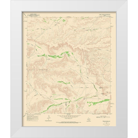 Toms Canyon Texas Quad - USGS 1968 White Modern Wood Framed Art Print by USGS