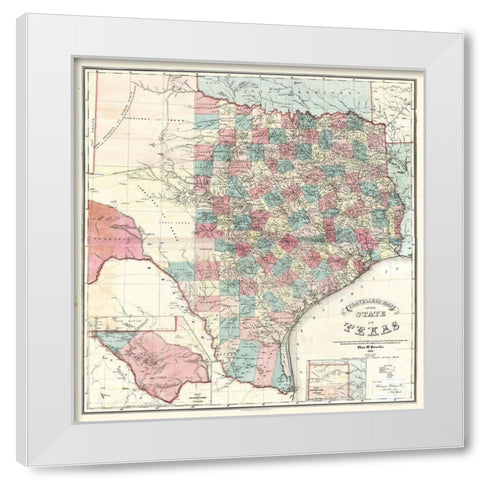 Travellers Map Texas - Pressler 1867 White Modern Wood Framed Art Print by Pressler