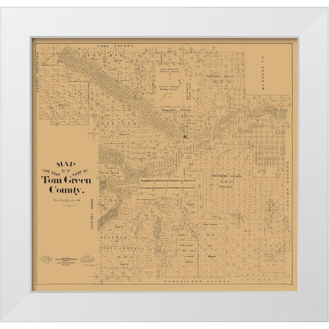 Tom Green County East Texas - McGaughey 1894 White Modern Wood Framed Art Print by McGaughey
