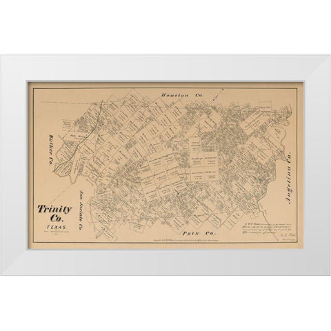 Trinity County Texas - Walsh 1879 White Modern Wood Framed Art Print by Walsh