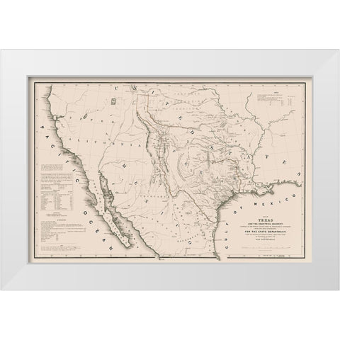 Texas - Adjacent Countries - Emory 1844 White Modern Wood Framed Art Print by Emory