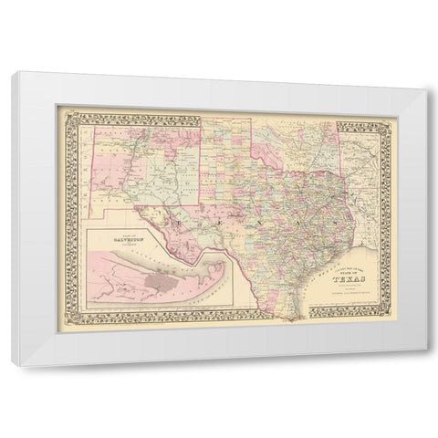 Texas - County Map - Mitchell 1880 White Modern Wood Framed Art Print by Mitchell