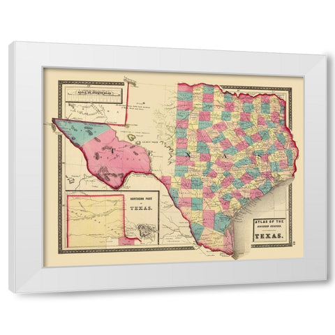 Texas - Northern Texas - Walling 1872 White Modern Wood Framed Art Print by Walling