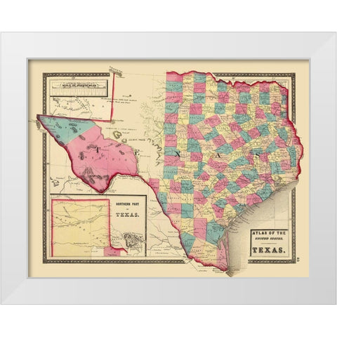 Texas - Northern Texas - Walling 1872 White Modern Wood Framed Art Print by Walling