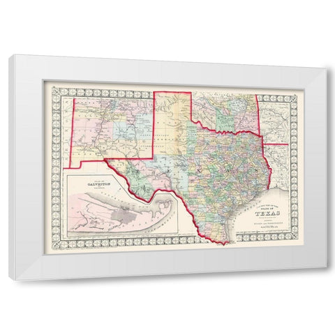 Texas - Augustus Mitchell 1874 White Modern Wood Framed Art Print by Mitchell