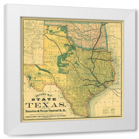 Texas Revised - Rand McNally 1876 White Modern Wood Framed Art Print by Rand McNally