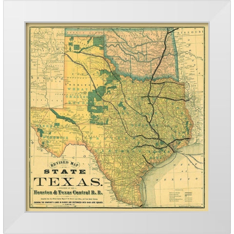 Texas Revised - Rand McNally 1876 White Modern Wood Framed Art Print by Rand McNally