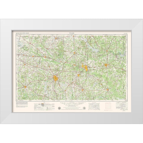 Tyler Texas Quad - USGS 1956 White Modern Wood Framed Art Print by USGS