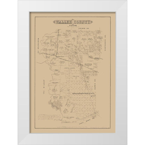 Waller County Texas - Walsh 1879 White Modern Wood Framed Art Print by Walsh