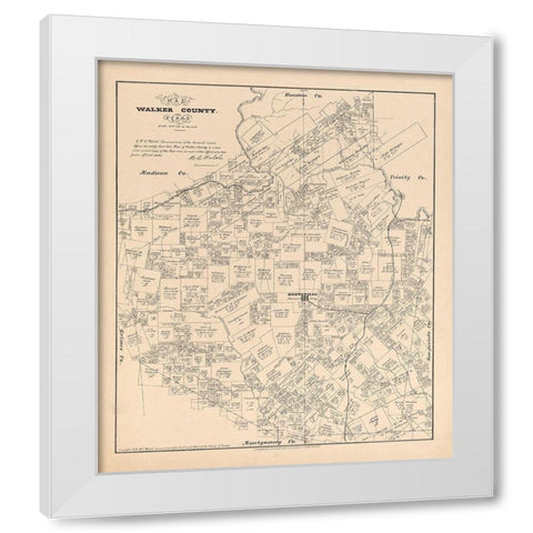 Walker County Texas - Walsh 1879 White Modern Wood Framed Art Print by Walsh