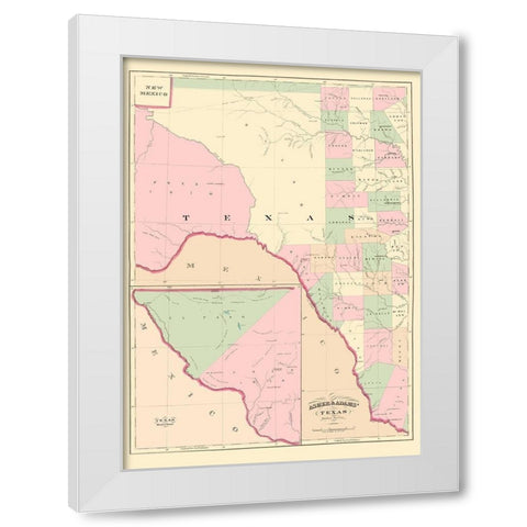 Texas Western Portion - Asher 1874 White Modern Wood Framed Art Print by Asher