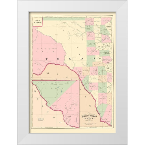 Texas Western Portion - Asher 1874 White Modern Wood Framed Art Print by Asher