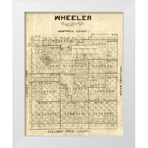Wheeler County Texas -1887 White Modern Wood Framed Art Print by Unknown