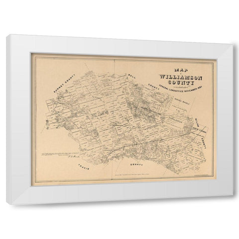 Williamson County Texas - Walsh 1880 White Modern Wood Framed Art Print by Walsh