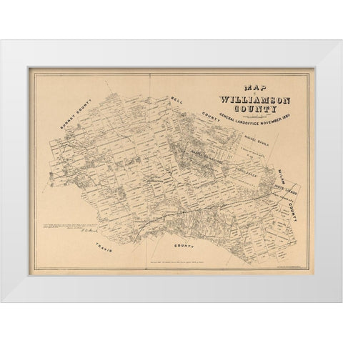 Williamson County Texas - Walsh 1880 White Modern Wood Framed Art Print by Walsh