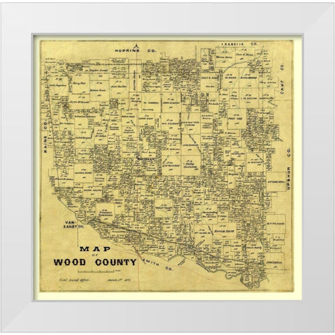 Wood County Texas -1877 White Modern Wood Framed Art Print by Unknown