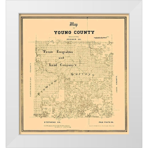 Young County Texas - Walsh 1889 White Modern Wood Framed Art Print by Walsh