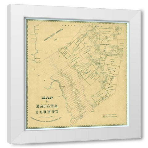 Zapata County Texas - Langermann 1879 White Modern Wood Framed Art Print by RBADDNEW