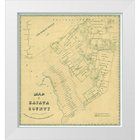 Zapata County Texas - Langermann 1879 White Modern Wood Framed Art Print by RBADDNEW