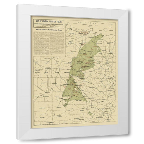 Texas Central Oil Fields - 1918 White Modern Wood Framed Art Print by Southern Engineering and Development Co