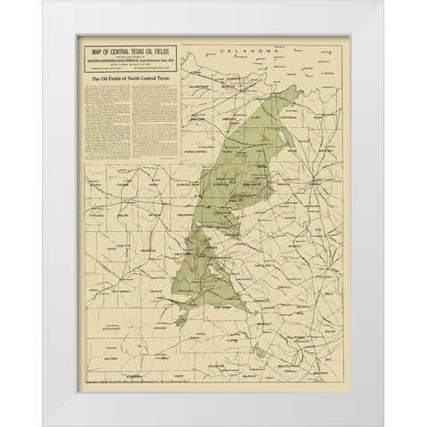 Texas Central Oil Fields - 1918 White Modern Wood Framed Art Print by Southern Engineering and Development Co