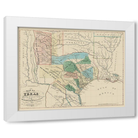 Texas, Colorado, with Red River Land Grants 1821 White Modern Wood Framed Art Print by Land Co
