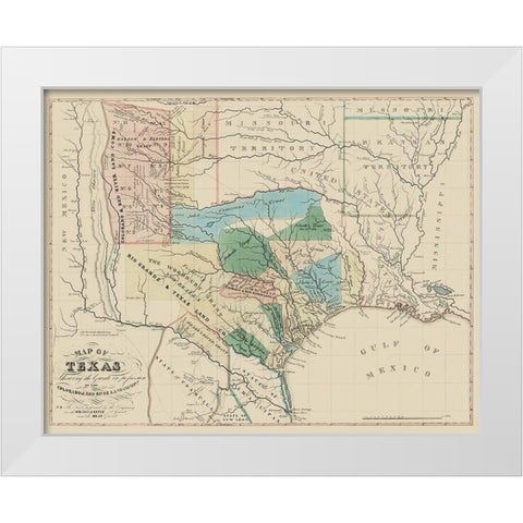 Texas, Colorado, with Red River Land Grants 1821 White Modern Wood Framed Art Print by Land Co