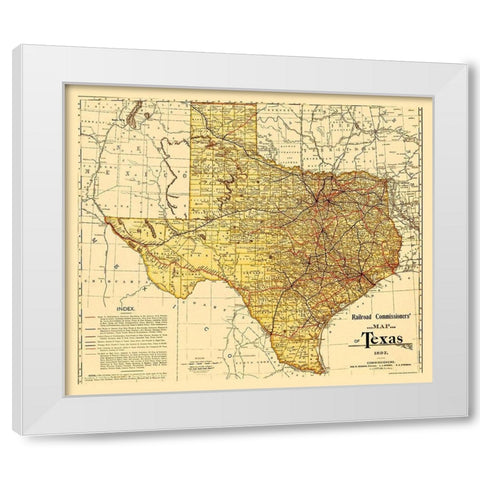 Railroad Commissioners Map of Texas 1897 White Modern Wood Framed Art Print by Unknown