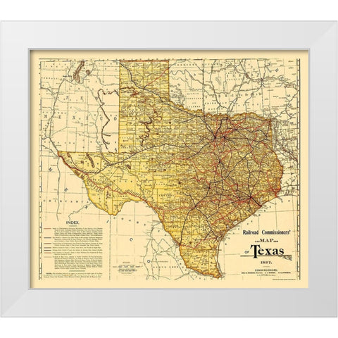 Railroad Commissioners Map of Texas 1897 White Modern Wood Framed Art Print by Unknown