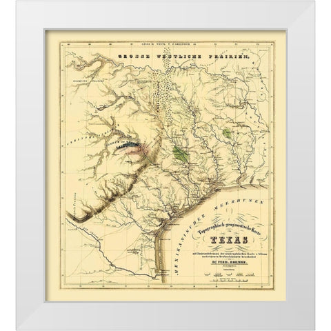 Texas showing the Alamo - Roemer 1849 White Modern Wood Framed Art Print by Roemer