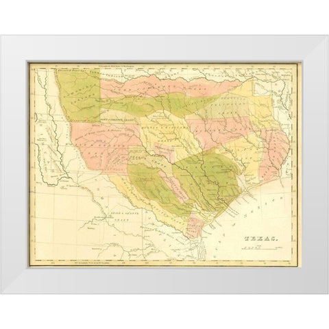 Texas with Grants and Indian Territory - 1819 White Modern Wood Framed Art Print by Unknown